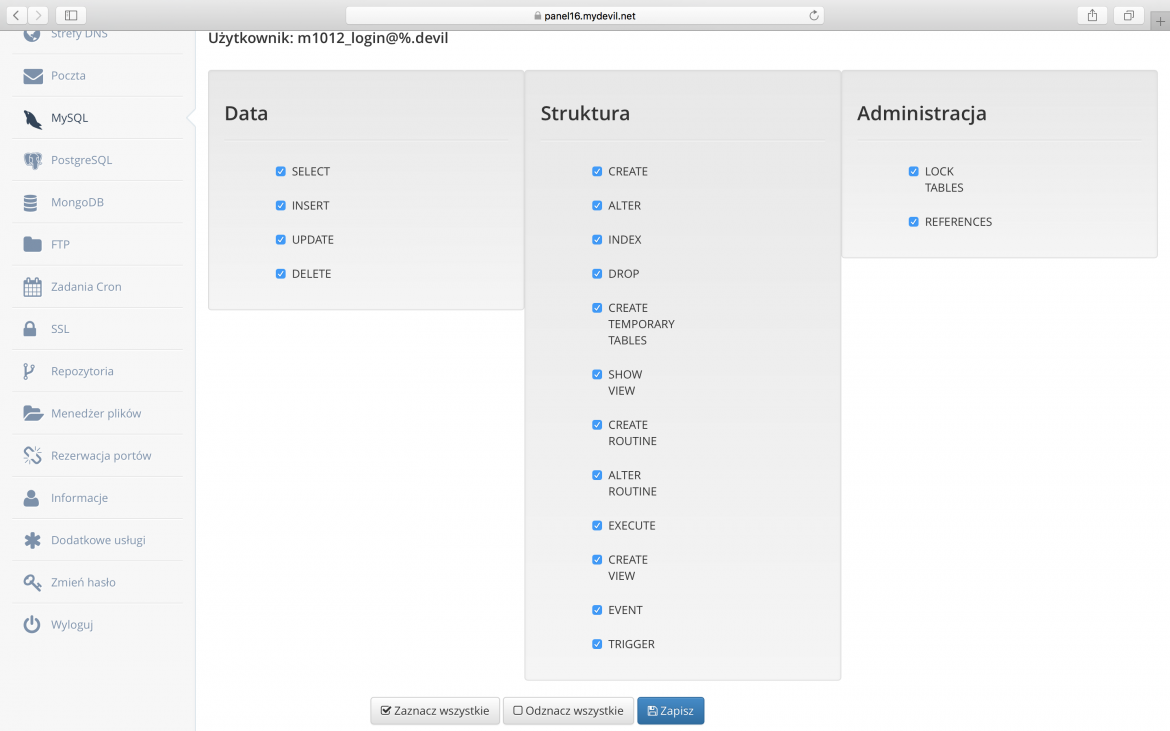 Bazy MySQL - uprawnienia