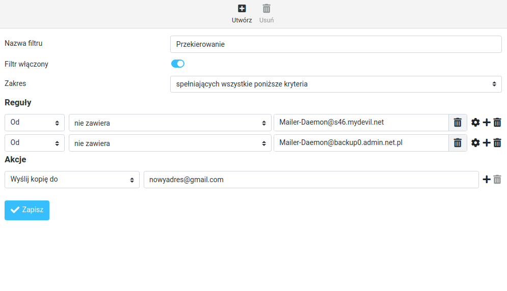 Roundcube - przekierowanie e-mail